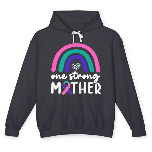 One Strong Mother Teal Rainbow Warrior Thyroid Cancer Month Unisex Lightweight Hoodie