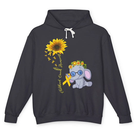 Sunflower Baby Elephant Childhood Cancer Awareness Ribbon Unisex Lightweight Hoodie