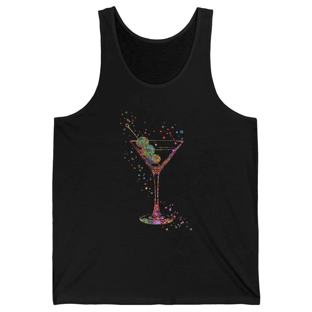 Watercolor Glass Of Martini Cocktails Wine Shot Alcoholic Unisex Jersey Tank