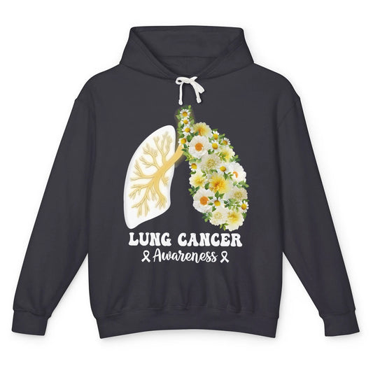 Floral Lung Cancer Awareness Warrior Wildflower White Ribbon Unisex Lightweight Hoodie