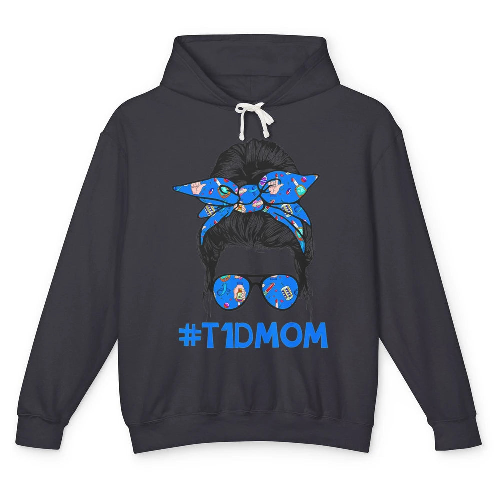 T1D Proud Mom Leopard Messy Bun Warrior Diabetes Awareness Unisex Lightweight Hoodie