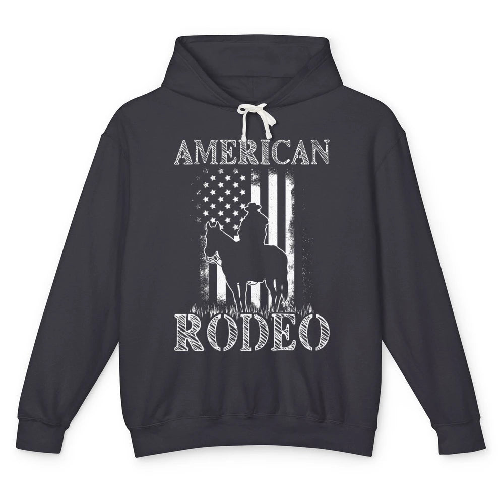 American Rodeo Cowboy Horse Bull Riding USA Flag Retro Howdy Western Country Horseback Unisex Lightweight Hoodie