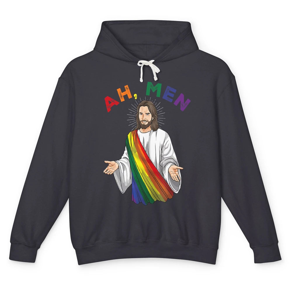 Ah Men LGBT Gay Pride Jesus Christian God Rainbow Flag Love Unisex Lightweight Hoodie