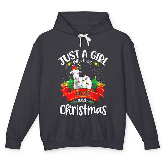 Merry Christmas Just Girl Loves Goat And Xmas Tree Lights Unisex Lightweight Hoodie