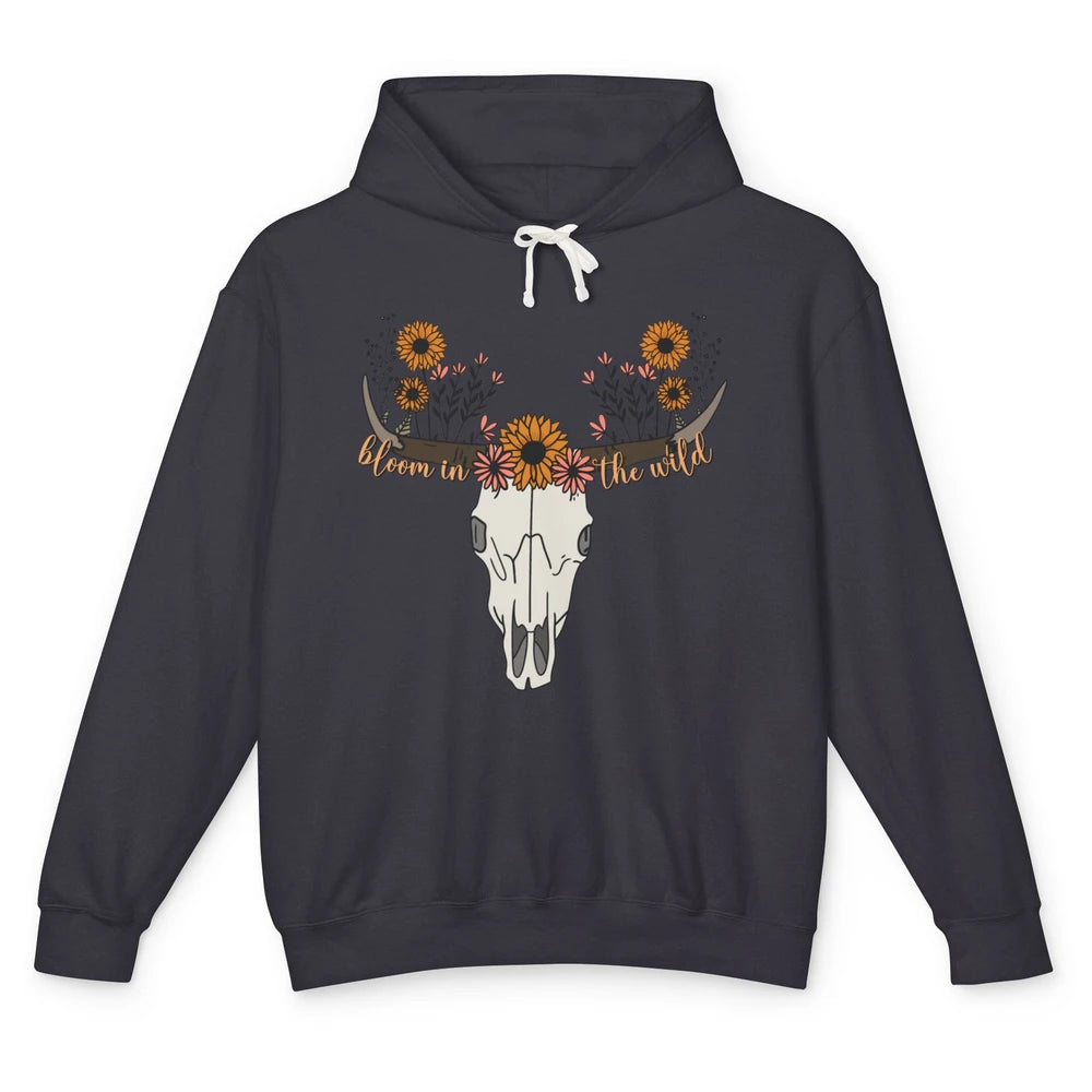 Cow Skull Bloom In The Wild Western Bull Skull Wildfloral Unisex Lightweight Hoodie