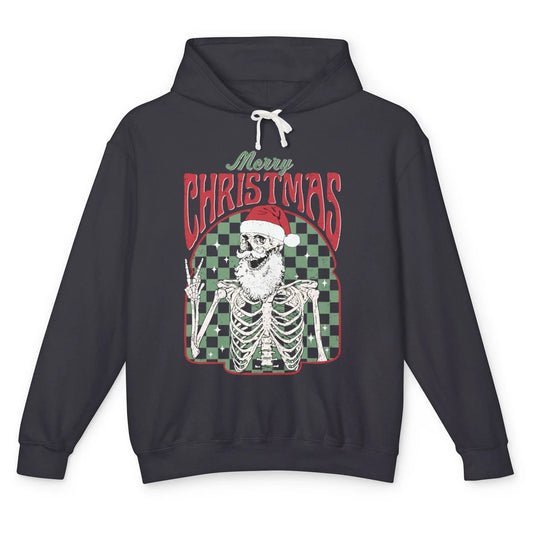 Merry Christmas Skeleton Santa Claus Vintage Xmas Skull Vibe Unisex Lightweight Hoodie