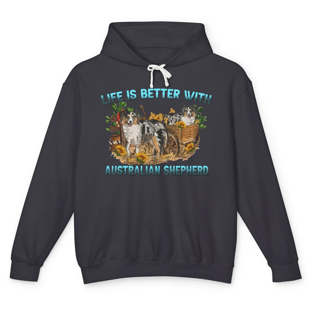 Leopard Aussie Life's Better With Aussie Australian Shepherd Unisex Lightweight Hoodie