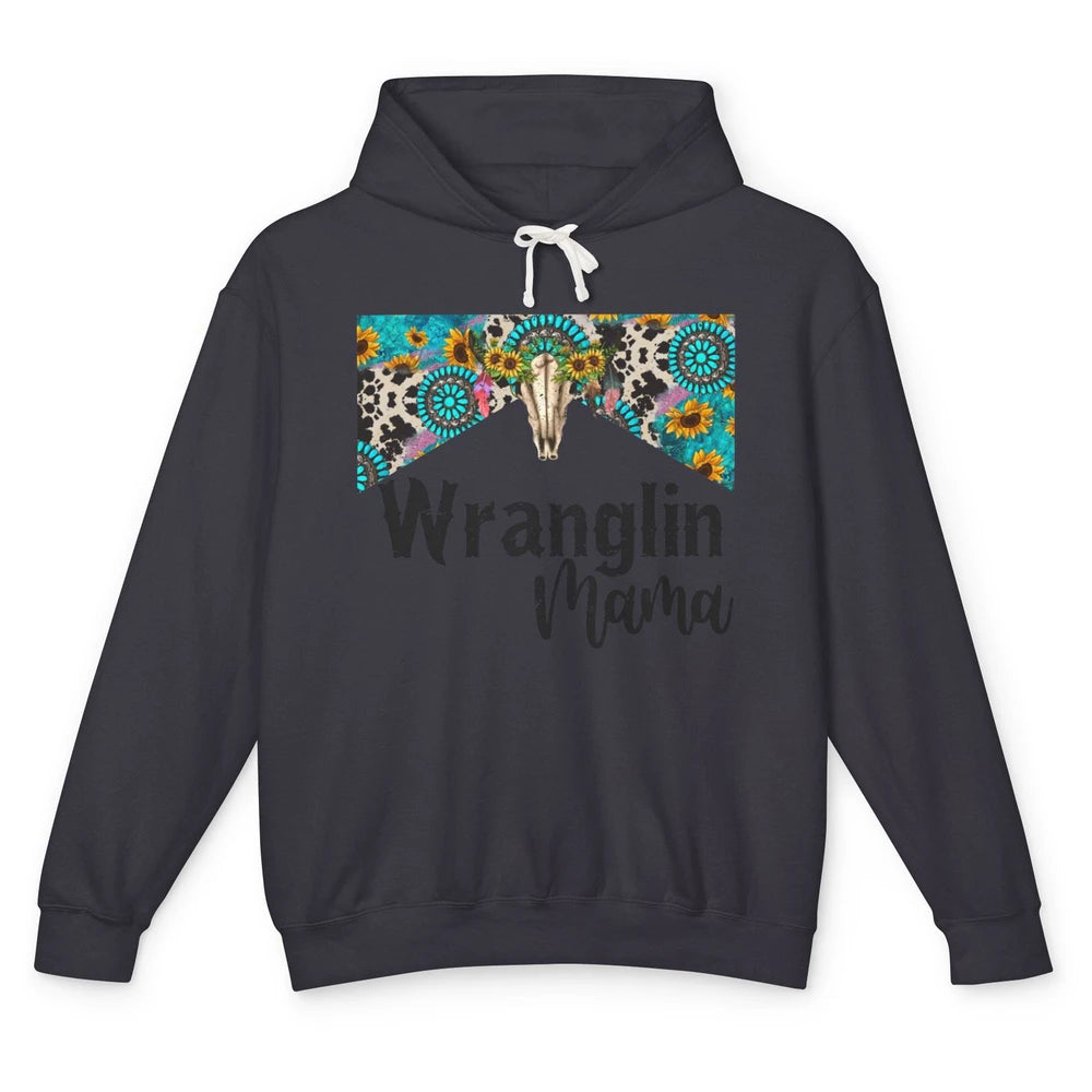 Sunflower Leopard Bull Skull Wrangling Mama Western Country Unisex Lightweight Hoodie