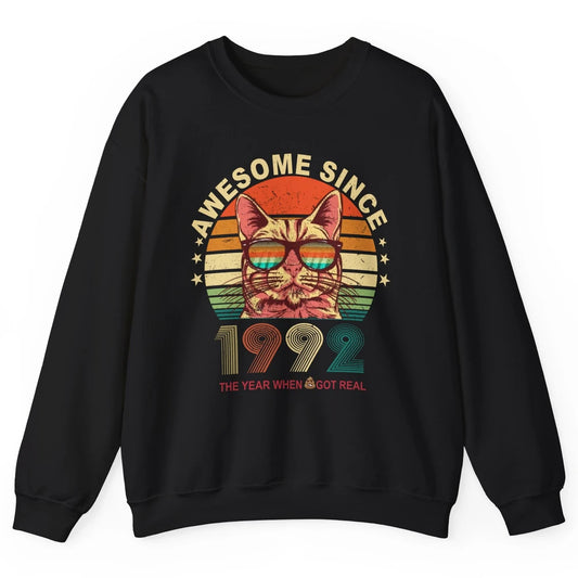 Vintage Cat Glasses Awesome Since 1992 30th Birthday Gift Unisex Crewneck Sweatshirt