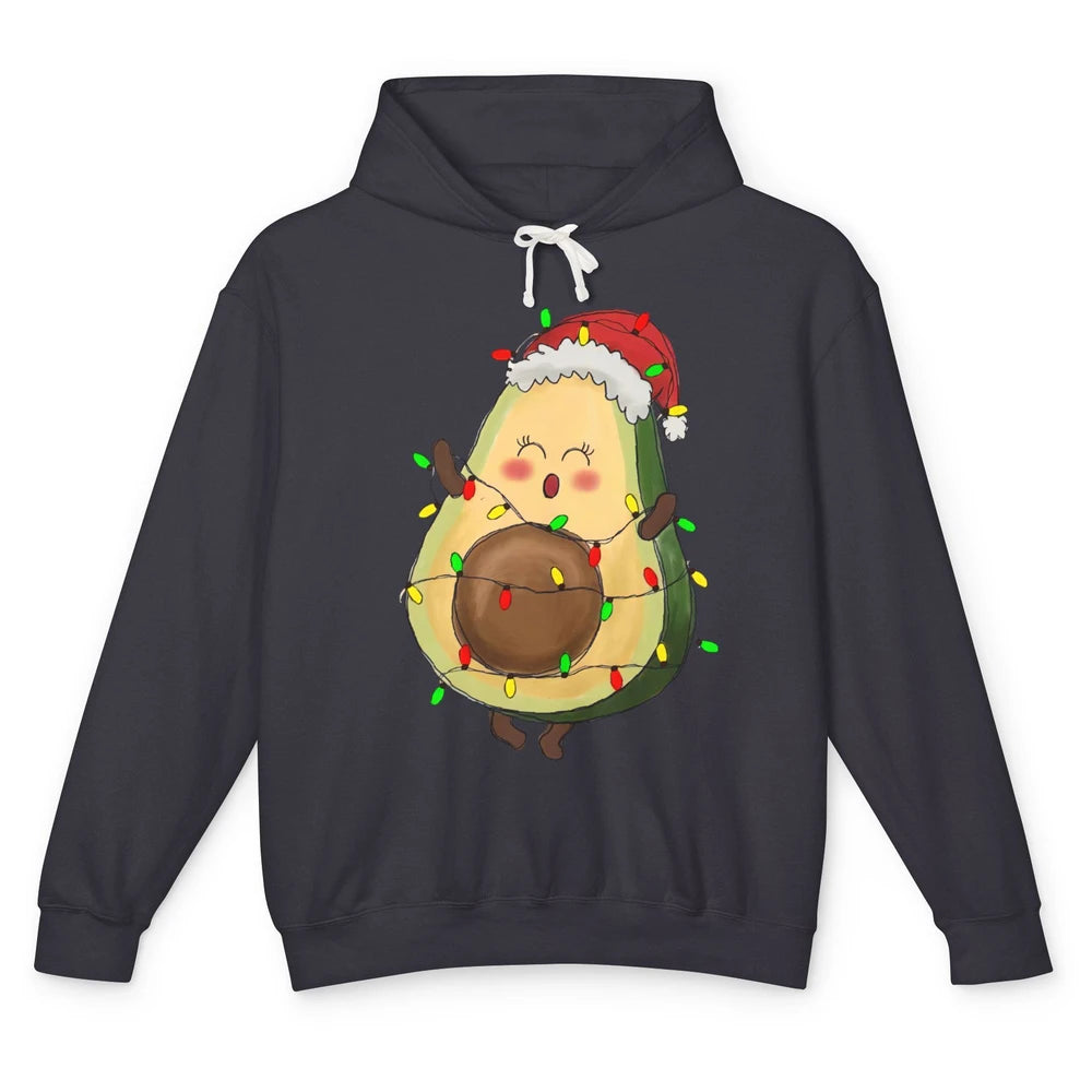 Avocado Santa Cute Avocado Christmas Lights Xmas Vegan Gift Unisex Lightweight Hoodie