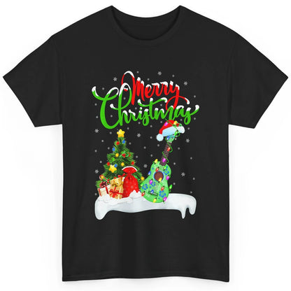 Merry Christmas Funny Ukulele Xmas Lights Santa Hat Music Classic Unisex T-Shirt