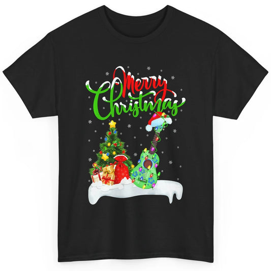 Merry Christmas Funny Ukulele Xmas Lights Santa Hat Music Classic Unisex T-Shirt