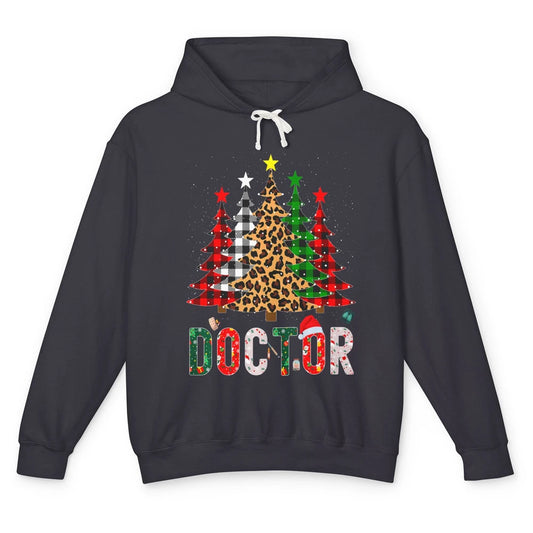 Merry Christmas Doctor Leopard Buffalo Plaid Xmas Pine Tree Unisex Lightweight Hoodie