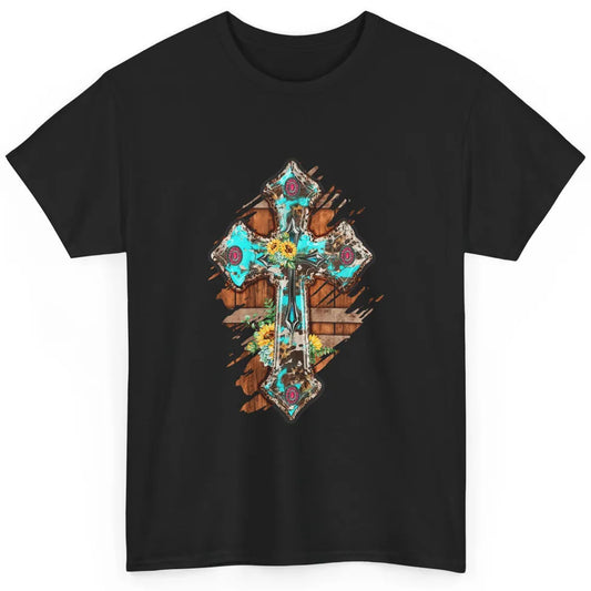 Western Country Boho Christian Turquoise Leopard Faith Cross Classic Unisex T-Shirt