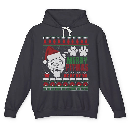 Merry Pitmas Pitbull Dog Ugly Sweater Christmas Pitbull Love Unisex Lightweight Hoodie