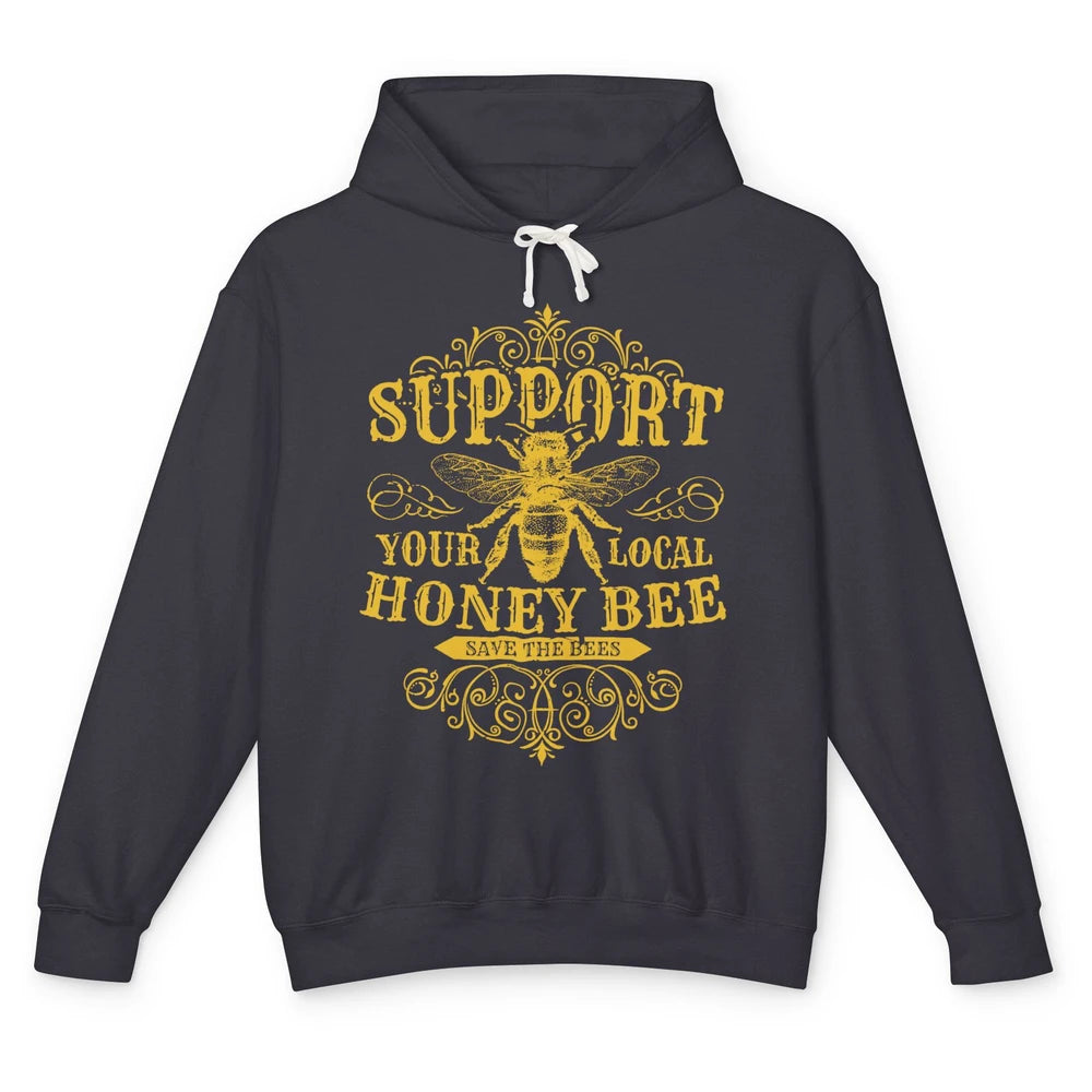 Vintage Beekeeper Support Your Local Honeybee Save The Bees Unisex Lightweight Hoodie