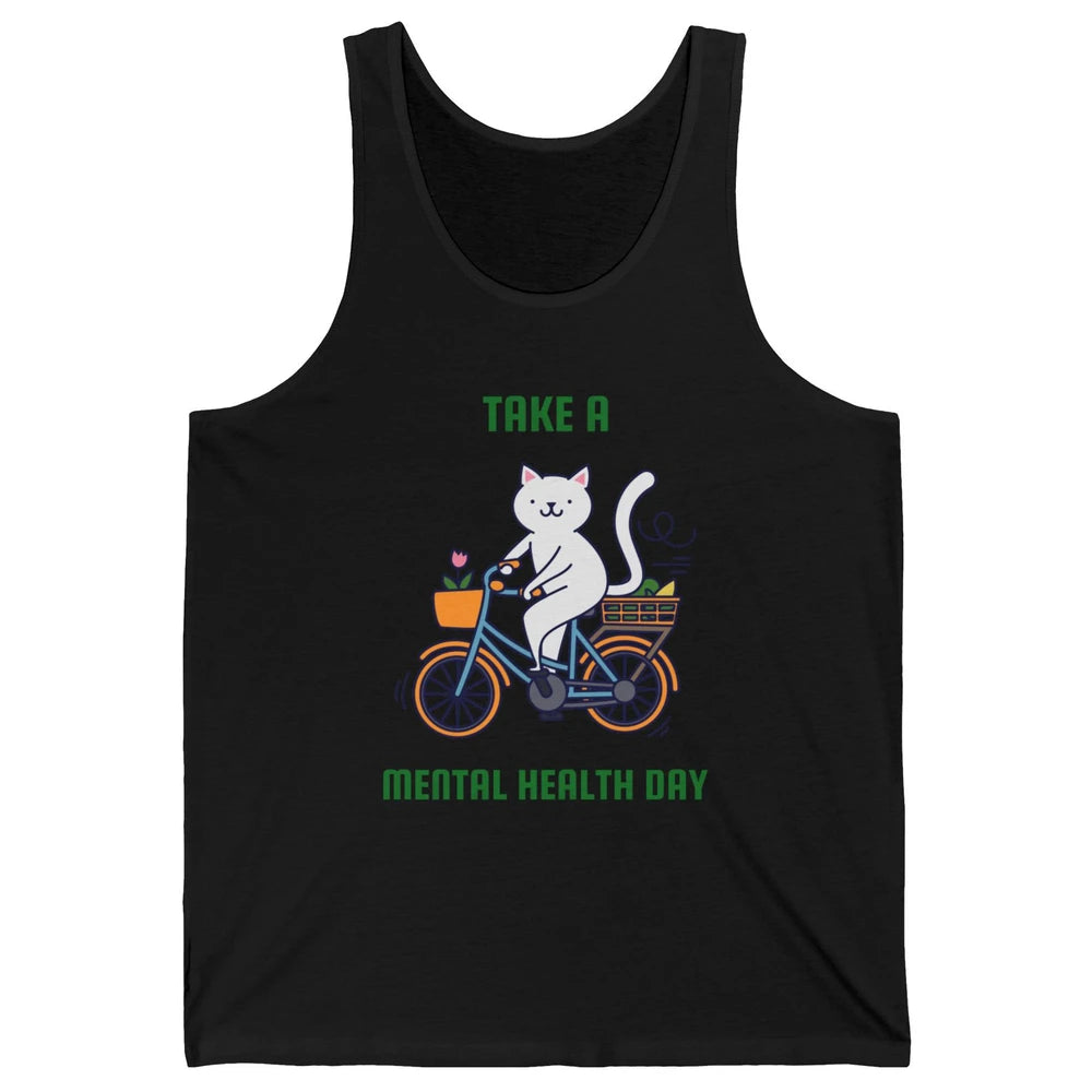 Take A Mental Health Day Cute Cat Bike Positive Therapist Unisex Jersey Tank