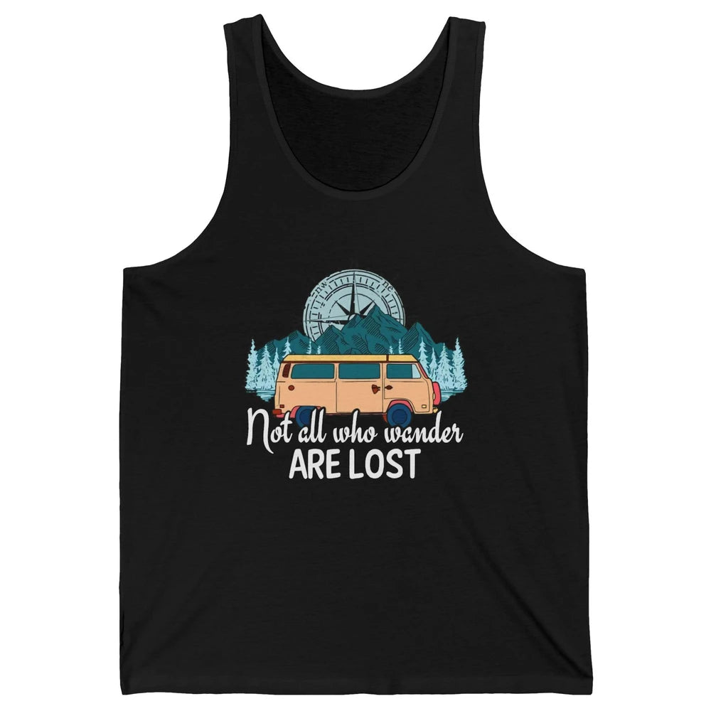 Vintage Compass Not All Who Wander Are Lost Camping Trailer Unisex Jersey Tank