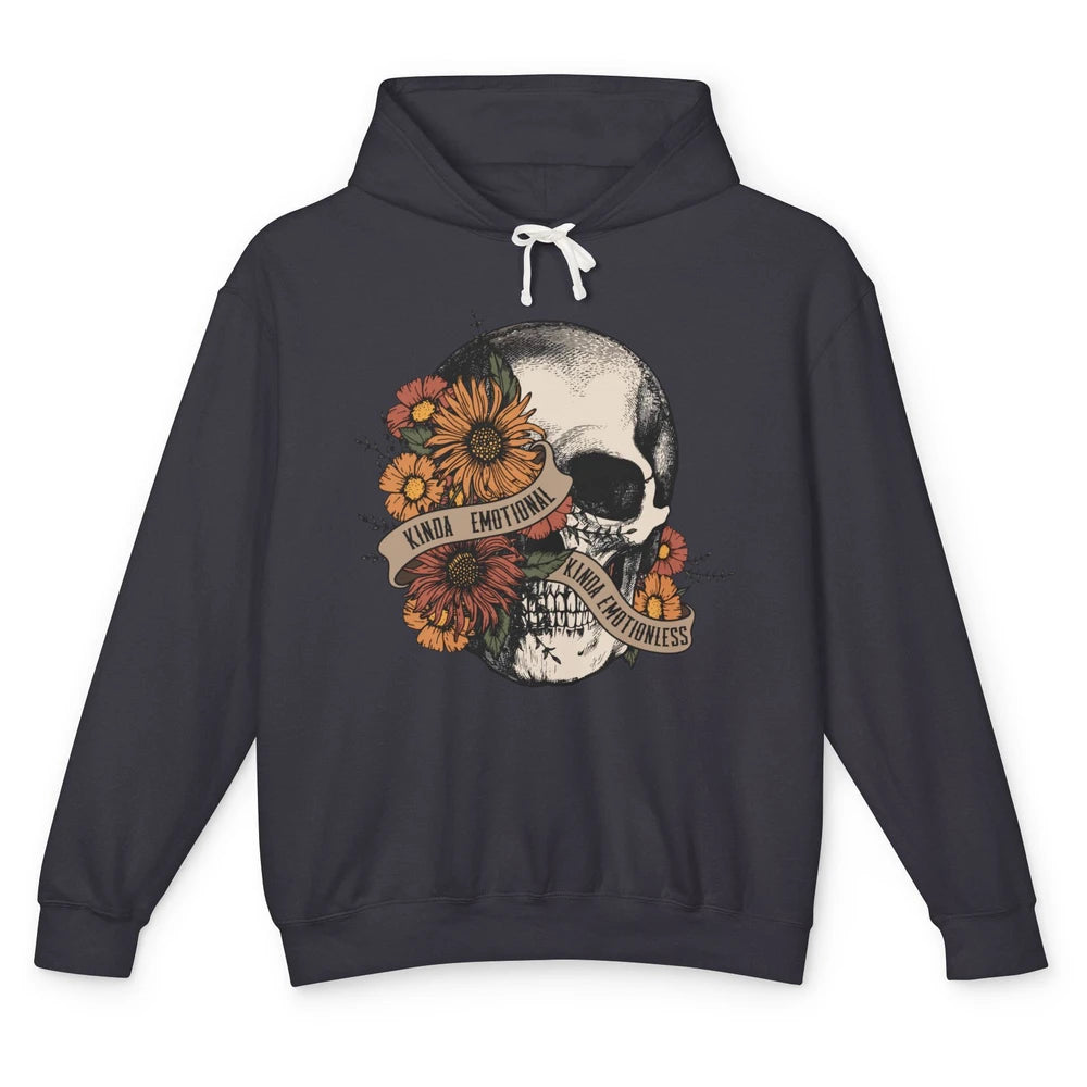 Retro Kinda Emotional Kinda Emotionless Floral Skull Unisex Lightweight Hoodie