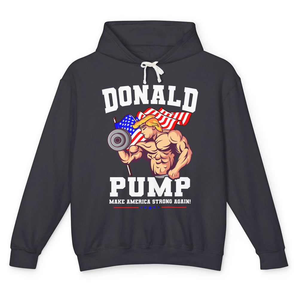 US Flag Donald Pump Make America Strong Again Trump 2024 Unisex Lightweight Hoodie