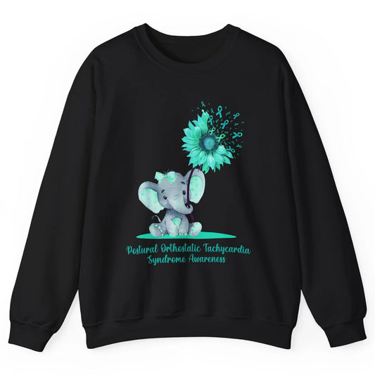 Sunflower Baby Elephant POTS Awareness Turquoise Ribbon Unisex Crewneck Sweatshirt