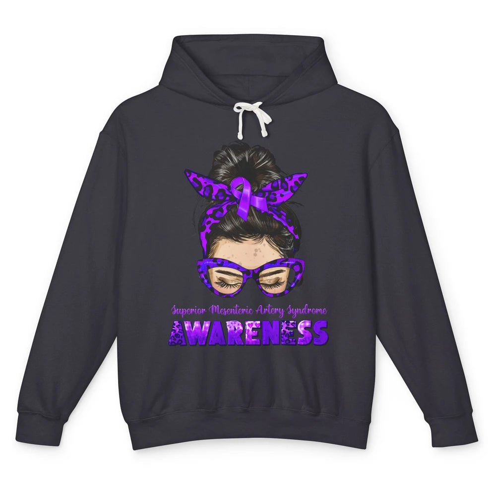 Superior Mesenteric Artery Syndrome Ribbon Leopard Messy Bun Unisex Lightweight Hoodie