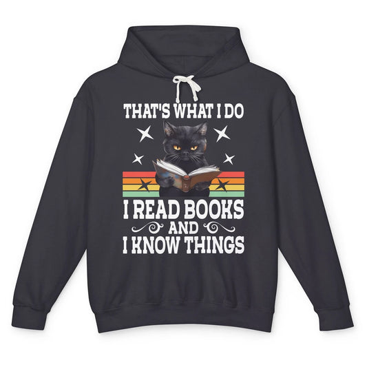 Retro Cat Books The Reader Black Cat Reading Books Bookish Bookworm Kitten Unisex Lightweight Hoodie