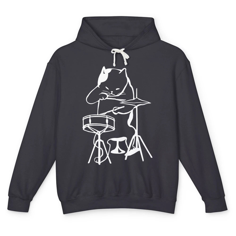 Black Cat Drumming Drummers Percussionists Musician Gift Unisex Lightweight Hoodie