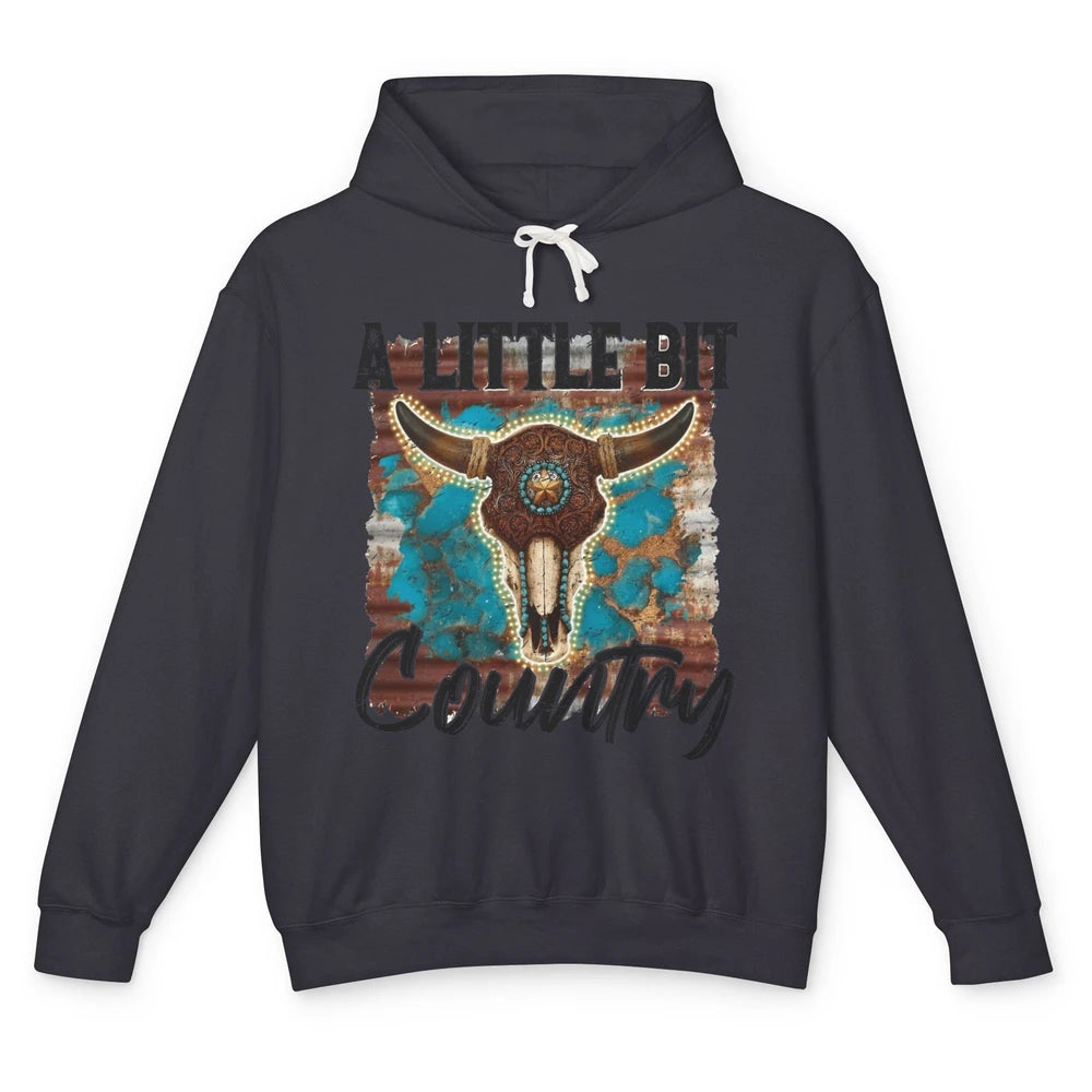 Retro Turquoise Bull Skull A Little Bit Country Western Girl Unisex Lightweight Hoodie