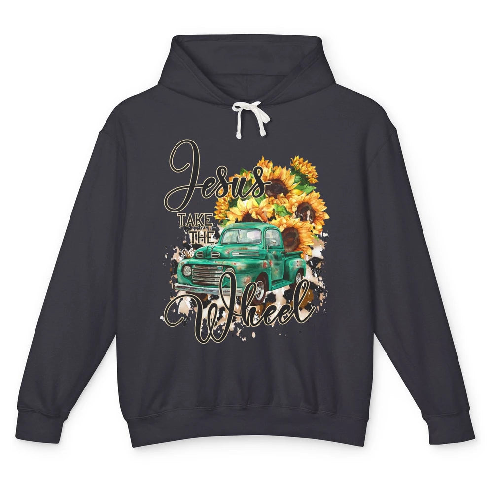 Sunflower Truck Jesus Take The Wheel Christian Gift Leopard Unisex Lightweight Hoodie