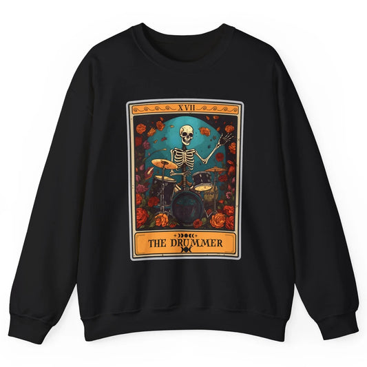 Retro Skeleton The Drummer Tarot Card Halloween Drumming Unisex Crewneck Sweatshirt