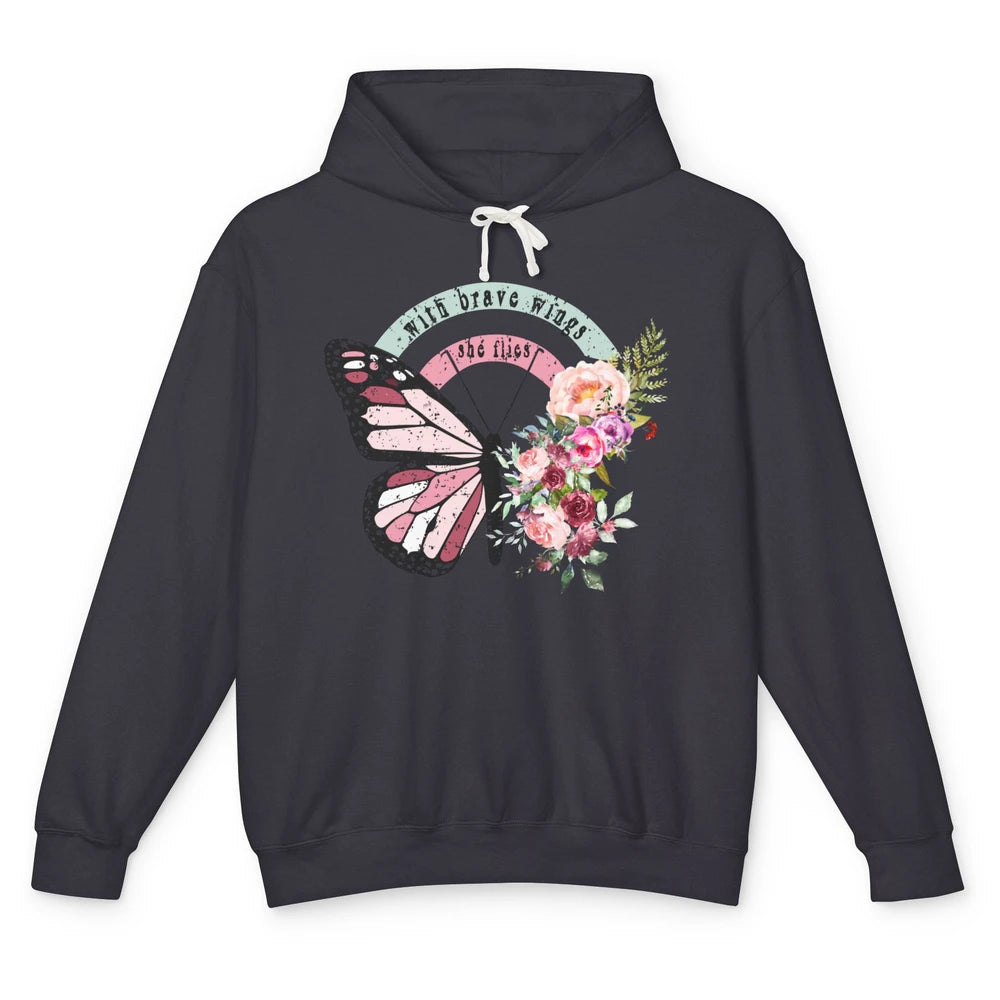 Retro Vintage Floral Butterfly With Brave Wings She Flies Unisex Lightweight Hoodie