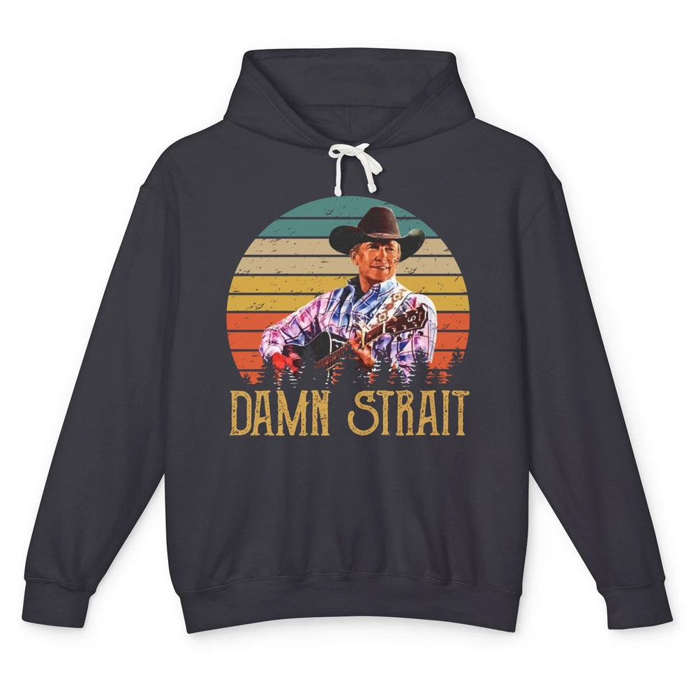 Vintage Cowboy Guitar Country Music Damn Strait Western Unisex Lightweight Hoodie