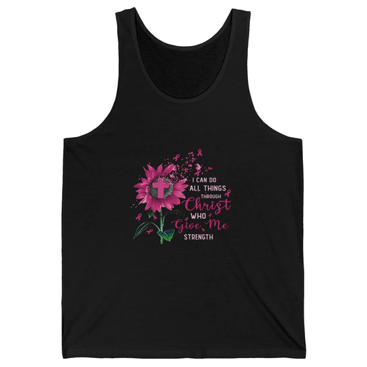 Breast Cancer Month Sunflower God Strength Cross Pink Ribbon Unisex Jersey Tank