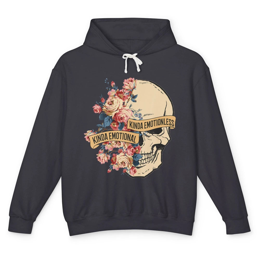 Kinda Emotional Emotionless Flower Skull Vintage Skeleton Unisex Lightweight Hoodie