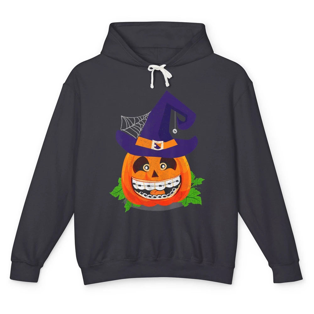 Pumpkin Witch Teeth Braces Dental Dentist Halloween Spooky Unisex Lightweight Hoodie