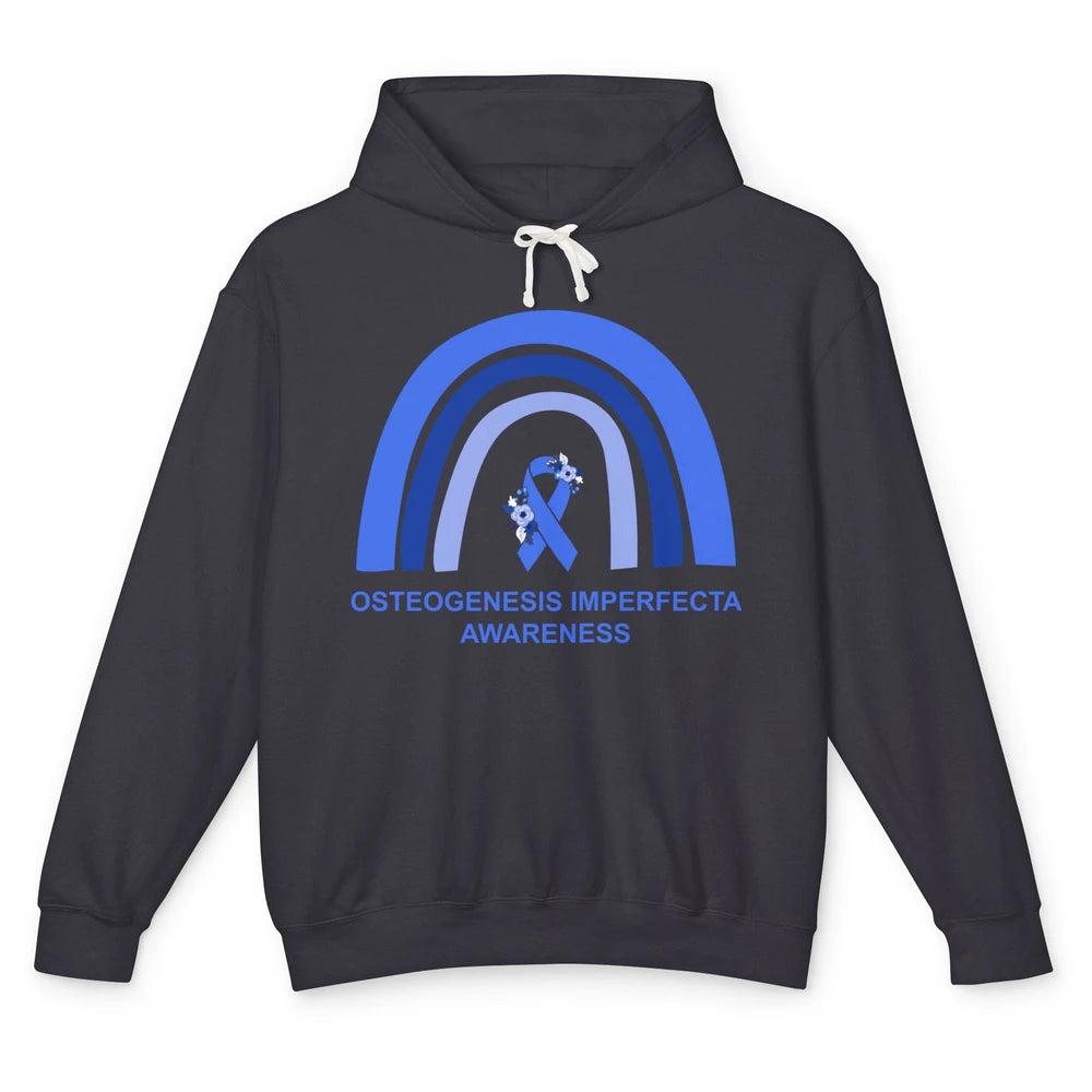 Osteogenesis Imperfecta Awareness OI Floral Blue Rainbow Unisex Lightweight Hoodie