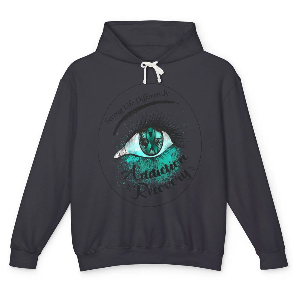 Addiction Awareness Seeing Life Differently Eye Teal Ribbon Unisex Lightweight Hoodie