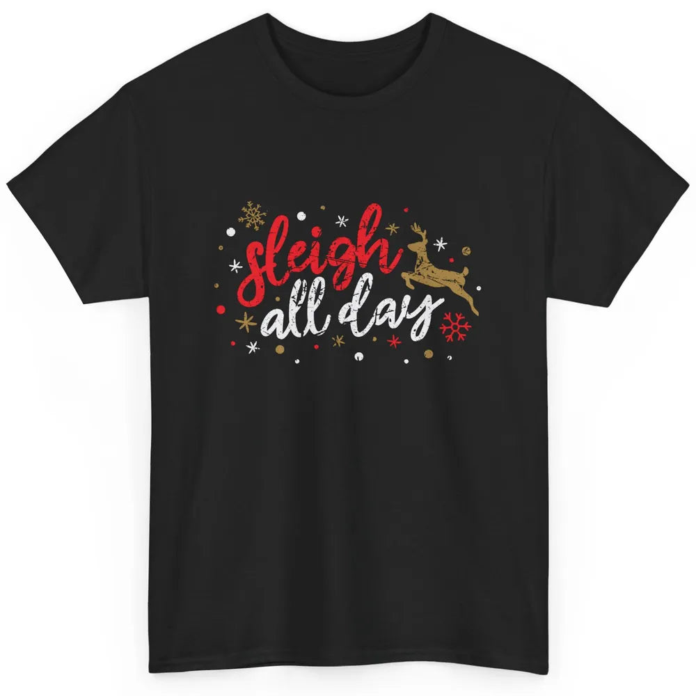 Sleigh All Day Xmas Reindeer Retro Merry Christmas Lights Classic Unisex T-Shirt