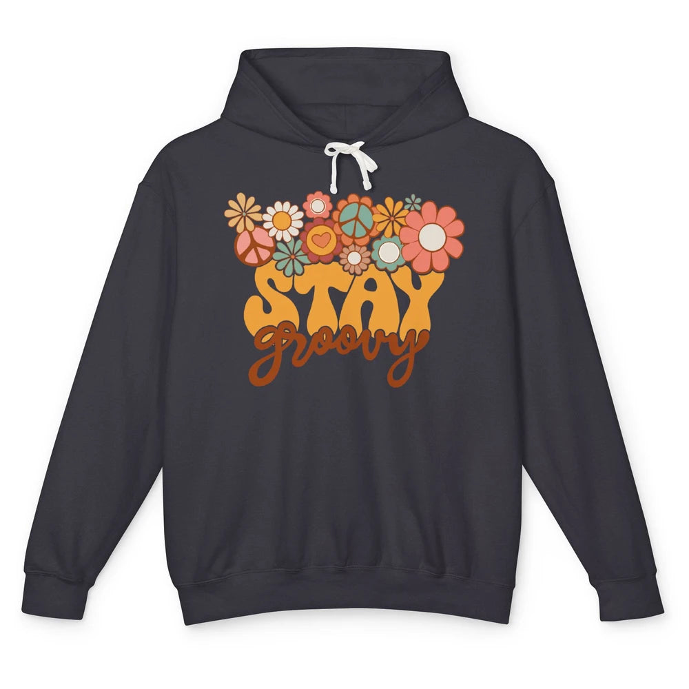 Retro Sunflower Hippie Stay Groovy Positive Mind Happy Life Unisex Lightweight Hoodie