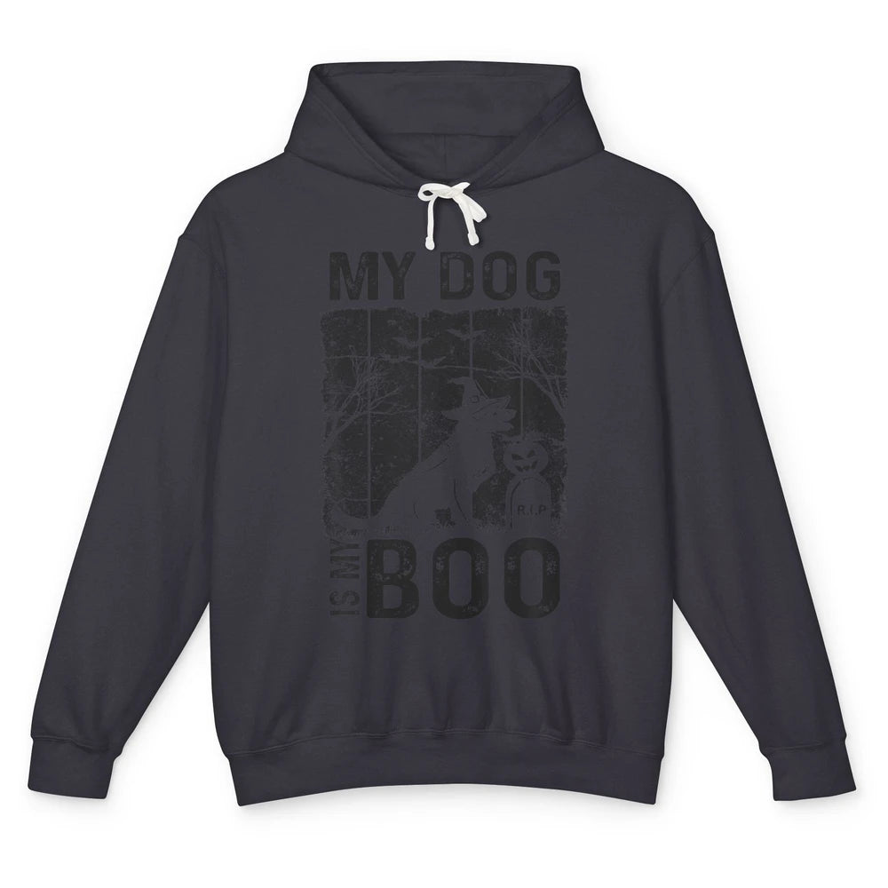 Retro My Dog Is My Boo Ghost Hippie Halloween Spooky Puppy Unisex Lightweight Hoodie