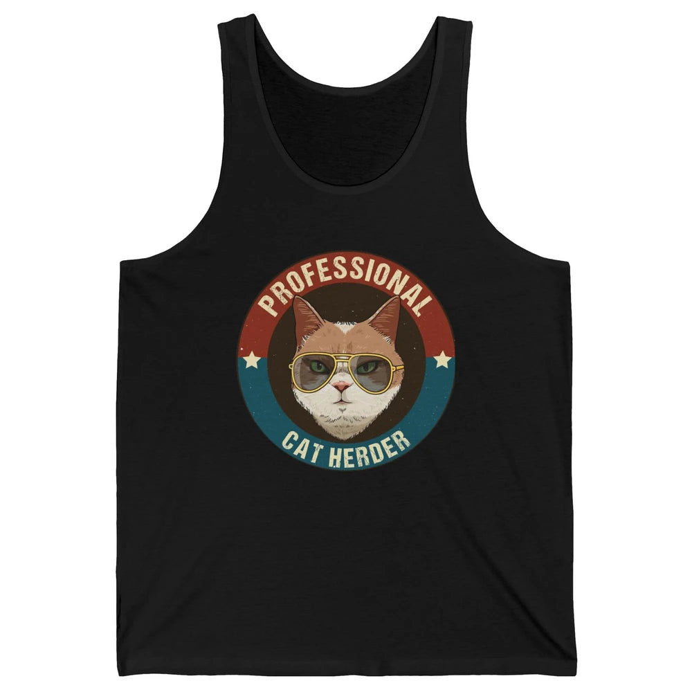 Vintage Cat Glasses Professional Cat Herder Cat Mom Cat Dad Unisex Jersey Tank