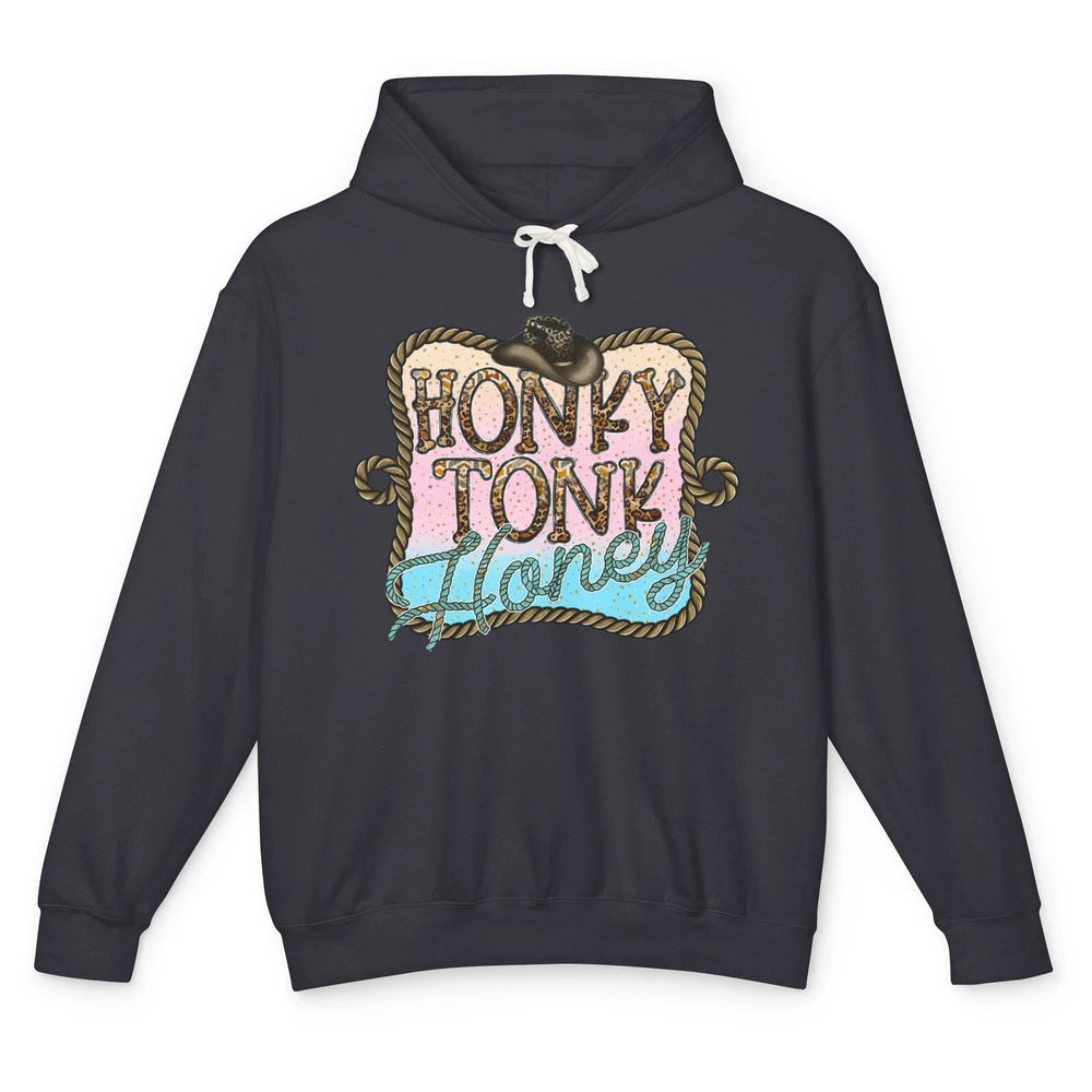 Cowboy Hat Rope Honky Tonk Honey Leopard Western Country Unisex Lightweight Hoodie