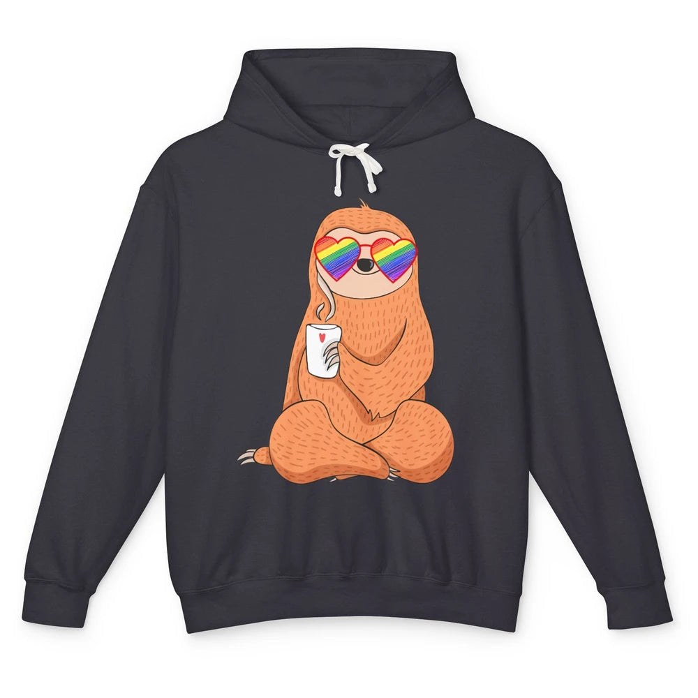 LGBT Gay Pride Month Chill Out Sloth Rainbow Sunglasses Unisex Lightweight Hoodie