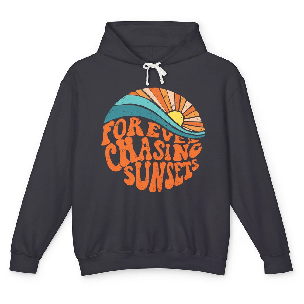 Retro Rainbow Forever Chasing Sunset Hippie Girl Peace Lover Unisex Lightweight Hoodie