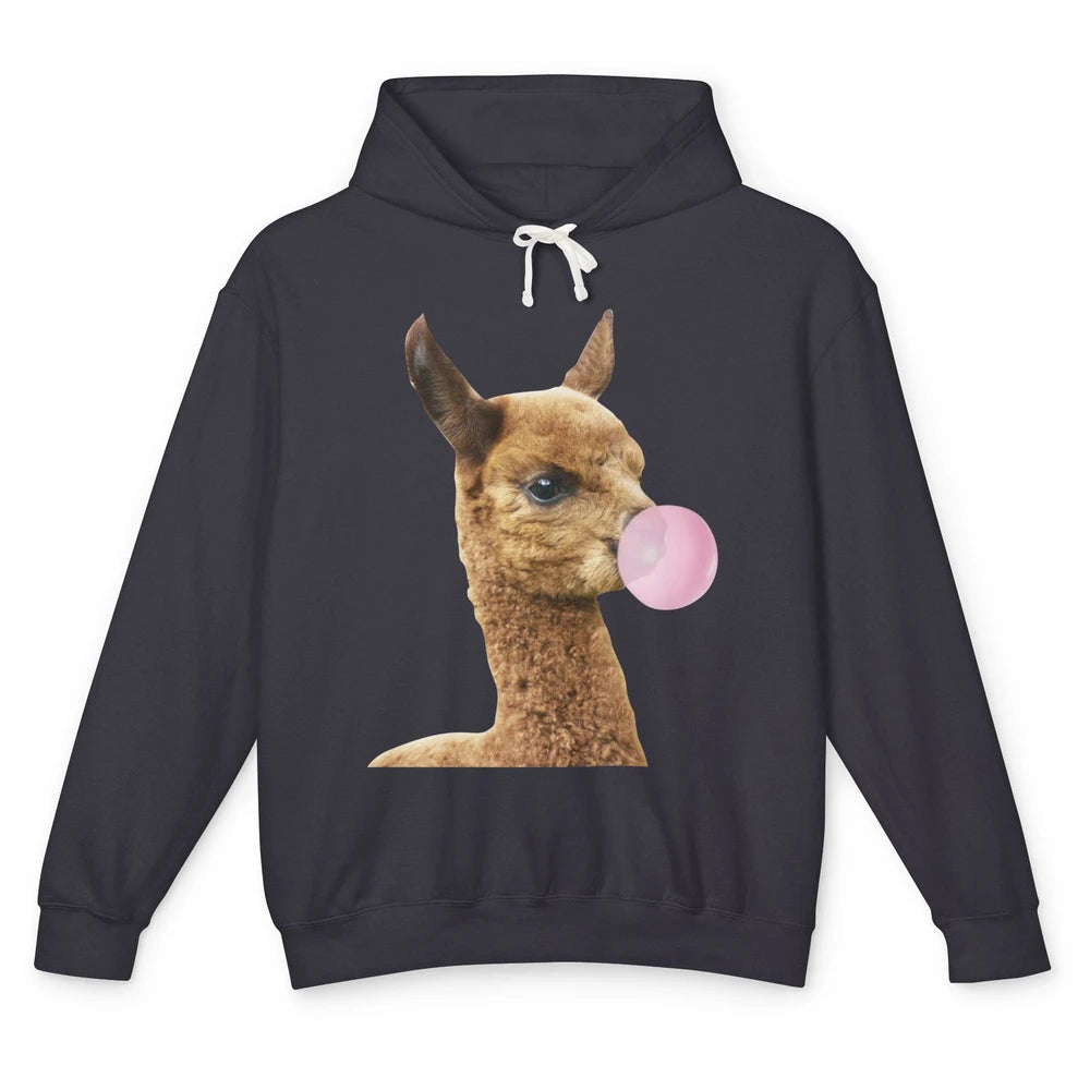 Funny Llama Alpaca Bubble Gum Animal Farmers Life Gift Unisex Lightweight Hoodie