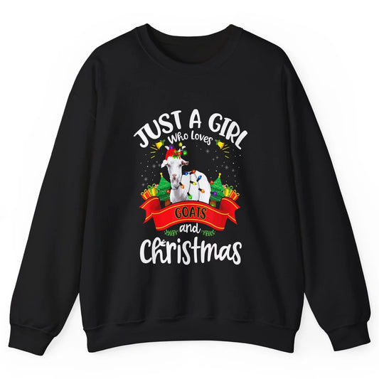 Merry Christmas Just Girl Loves Goat And Xmas Tree Lights Unisex Crewneck Sweatshirt