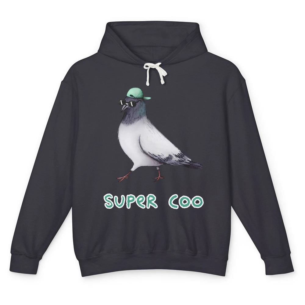 Funny Pigeon With Glasses Cap Super Coo Sarcastic Pigeon Unisex Lightweight Hoodie