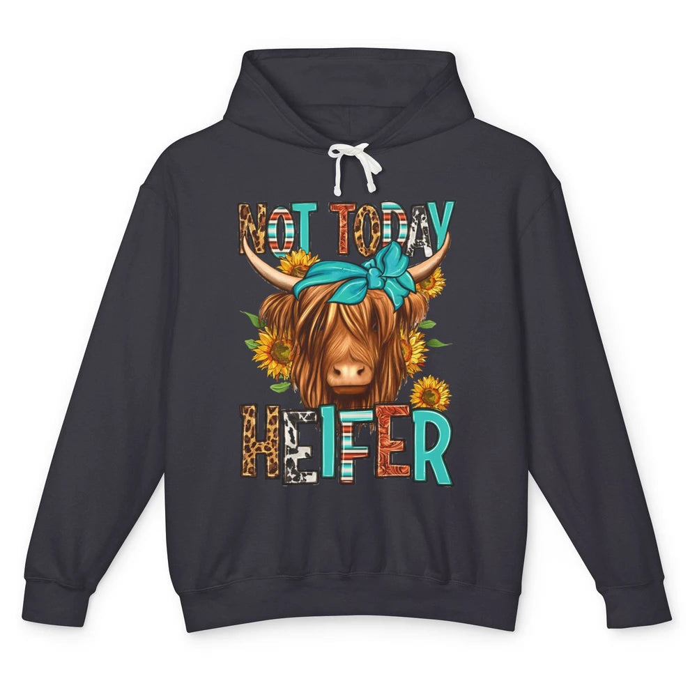 Leopard Highland Cow Bandana Not Today Heifer Western Animal Unisex Lightweight Hoodie