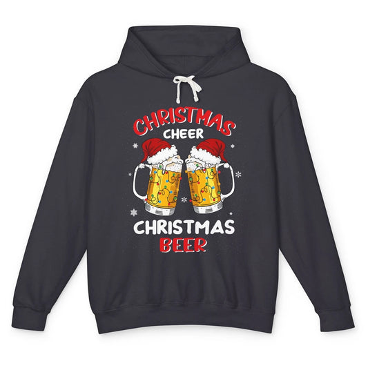 Christmas Cheer With Santa Hat Xmas Party Drinking Beer Unisex Lightweight Hoodie